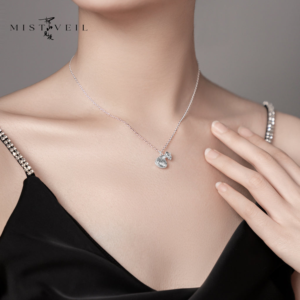 Mistveil Fortune‑Pouch Silver Auspicious Necklace