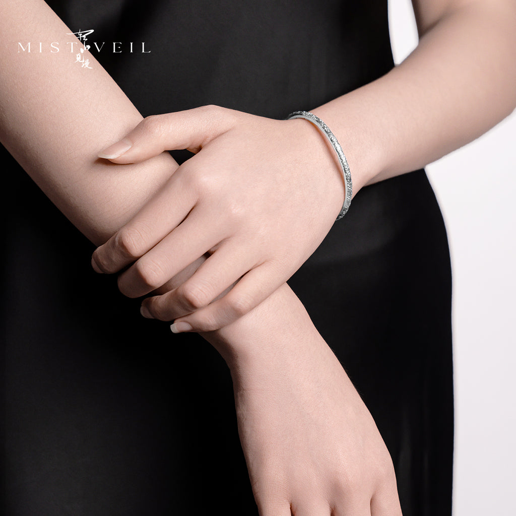 Mistveil Galaxy-Textured Silver Celestial Bangle