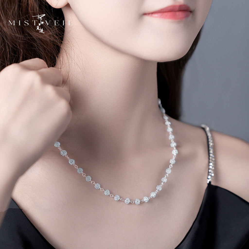 Mistveil Filigree-Ball Silver Auspicious Necklace