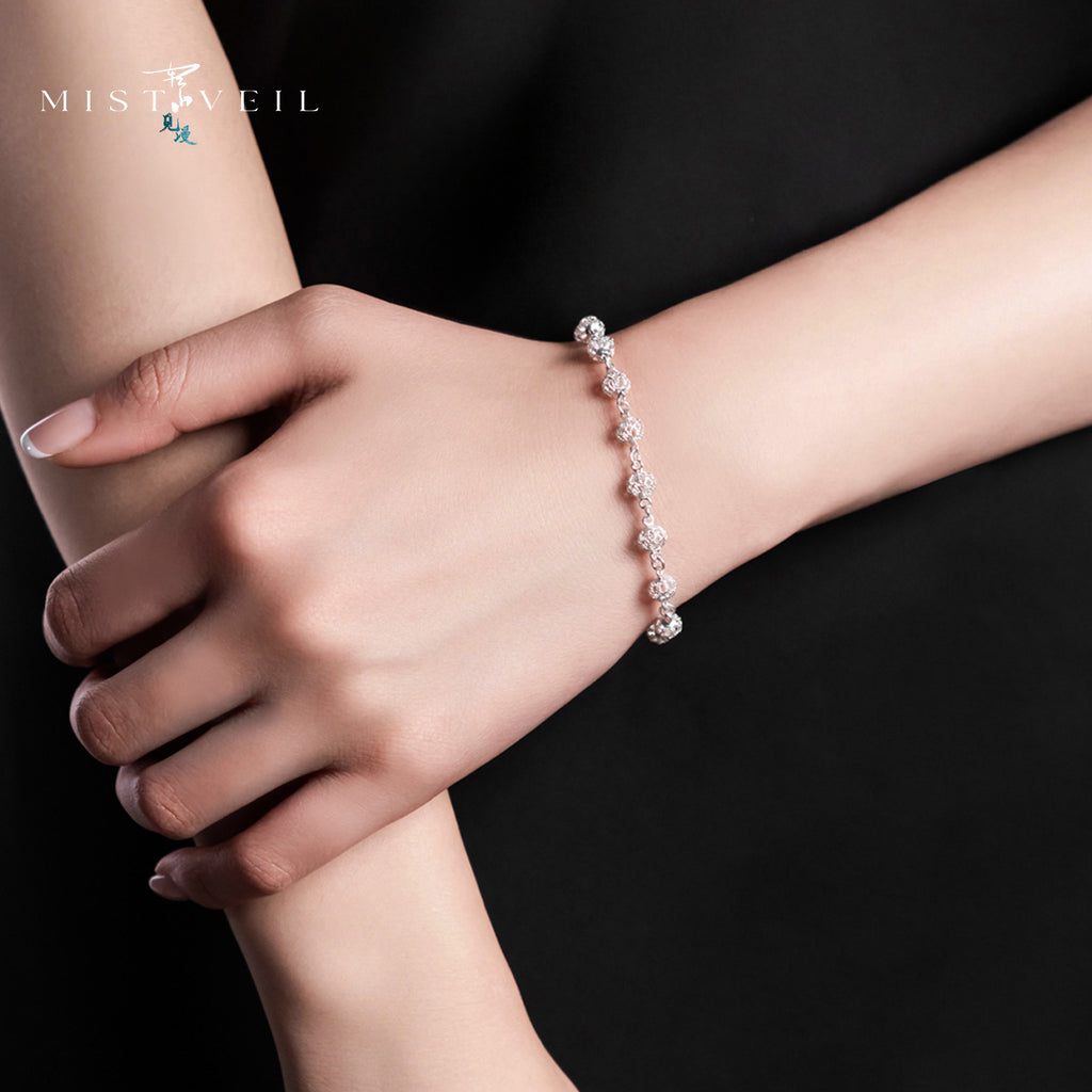 Mistveil Filigree‑Wish‑Ball Silver Poetic Bracelet
