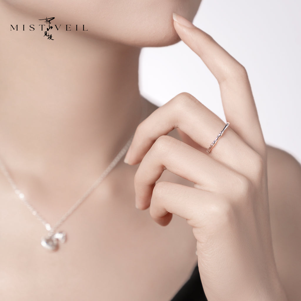 Mistveil Bamboo-Joint Silver Protective Ring