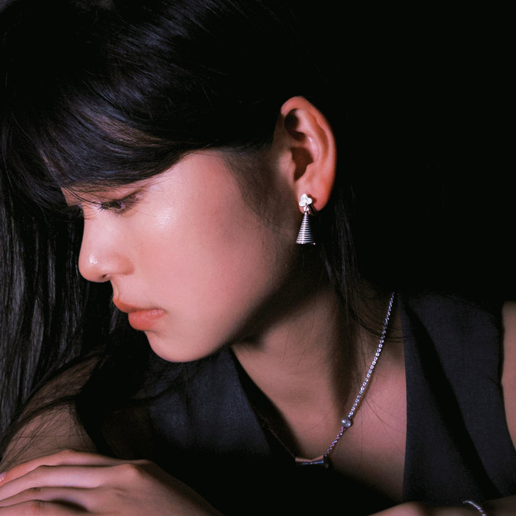 Mistveil Spiral-Blessing Silver Auspicious Earrings