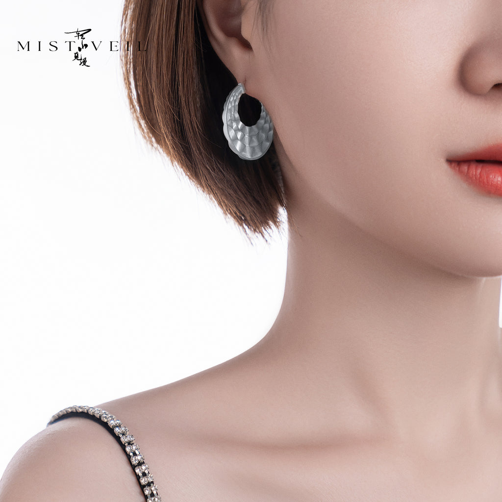 Mistveil Miao-Inspired Layered-Collar Silver Protective Stud Earrings