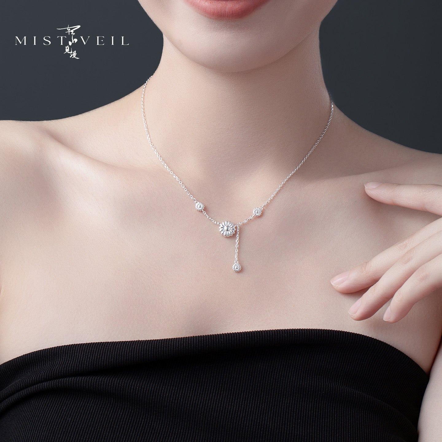 Mistveil Blessing‑at‑Hand Silver Auspicious Necklace