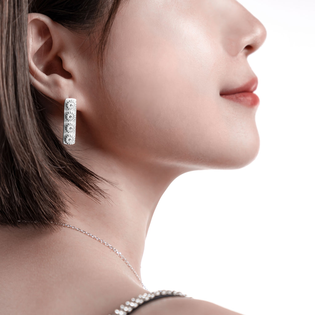 Mistveil Pine-Blossom Silver Auspicious Stud Earrings