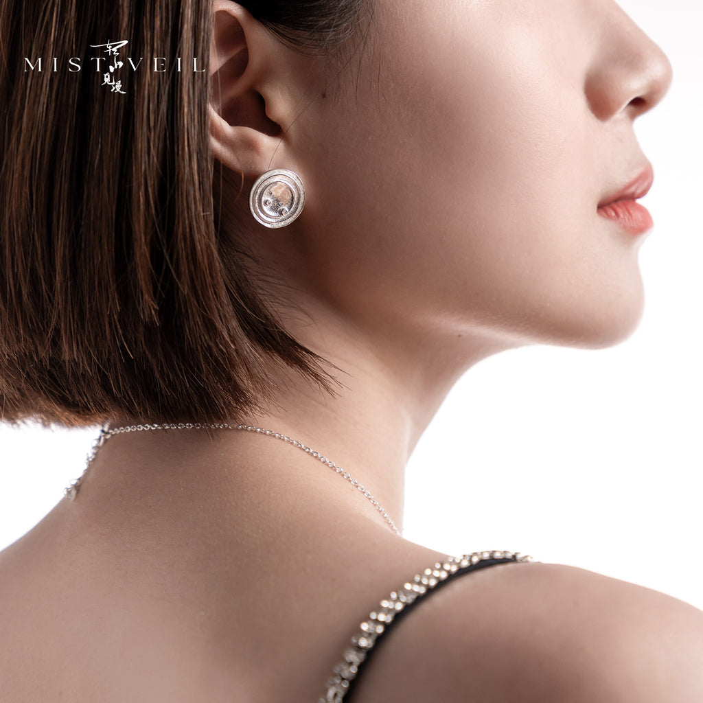 Mistveil Galaxy-Kiss Silver Celestial Stud Earrings