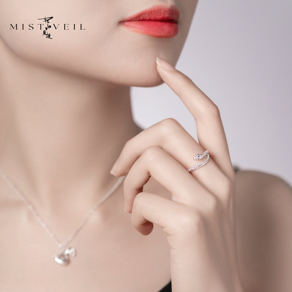 Mistveil Spirit-Snake Silver Protective Ring