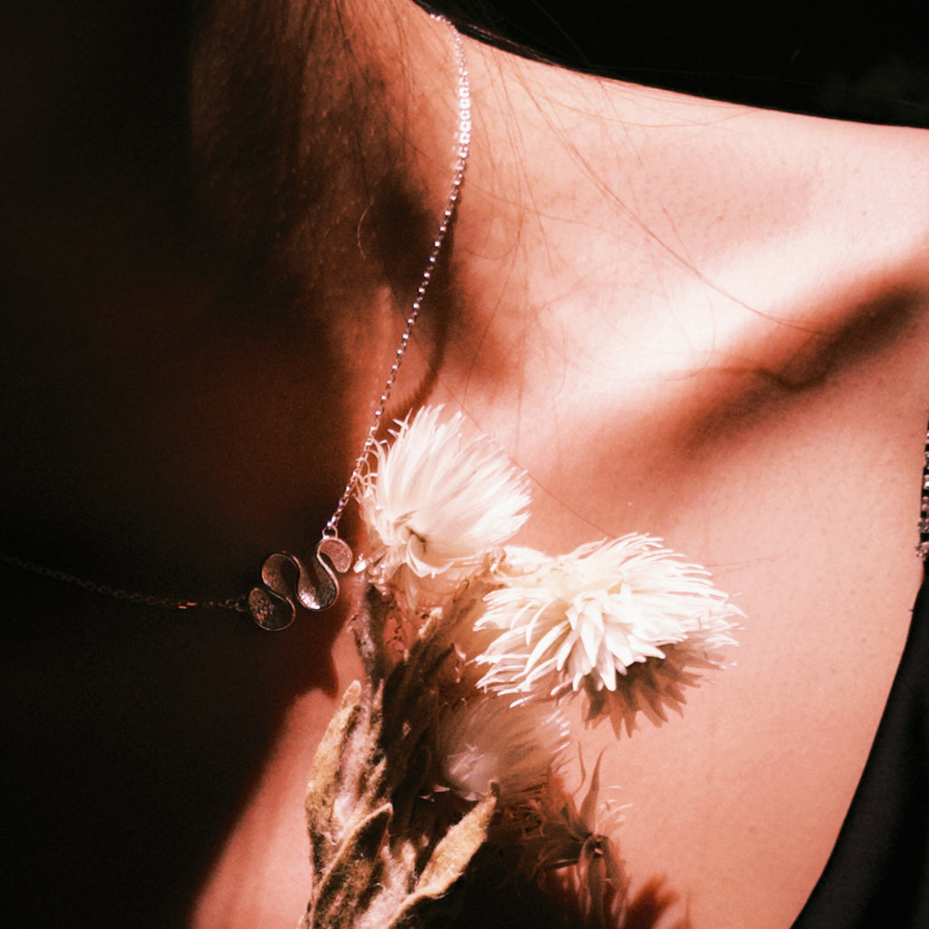 Mistveil Pleat-Inspired S-Curve Silver Cultural Necklace