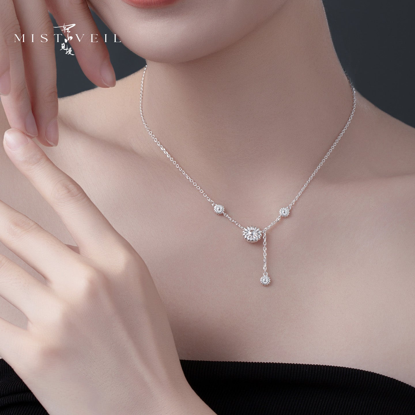 Mistveil Blessing‑at‑Hand Silver Auspicious Necklace