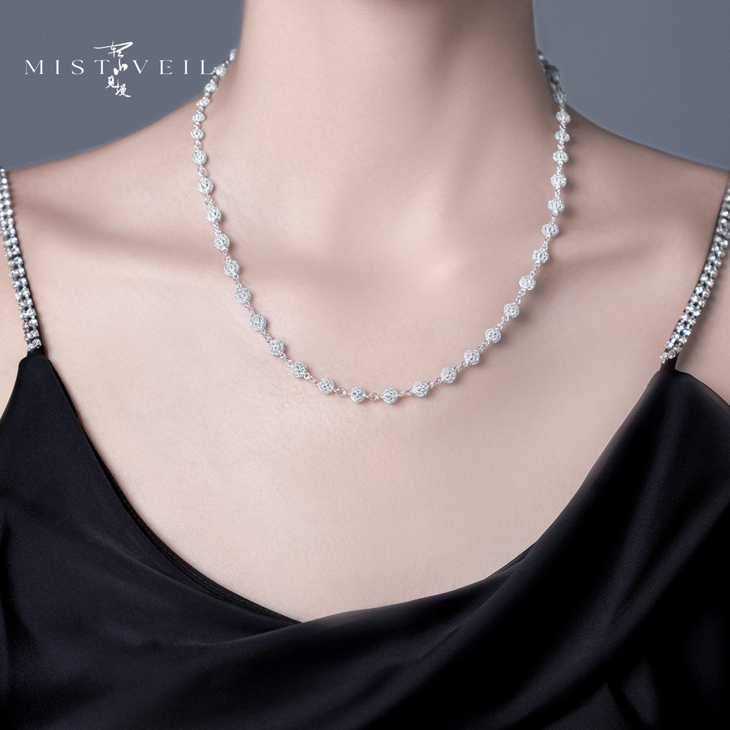 Mistveil Filigree-Ball Silver Auspicious Necklace