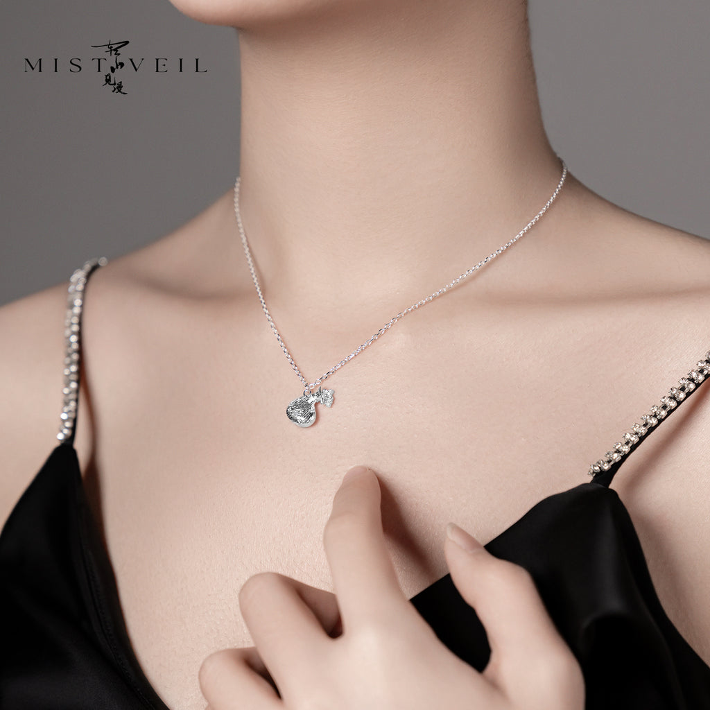 Mistveil Fortune‑Pouch Silver Auspicious Necklace