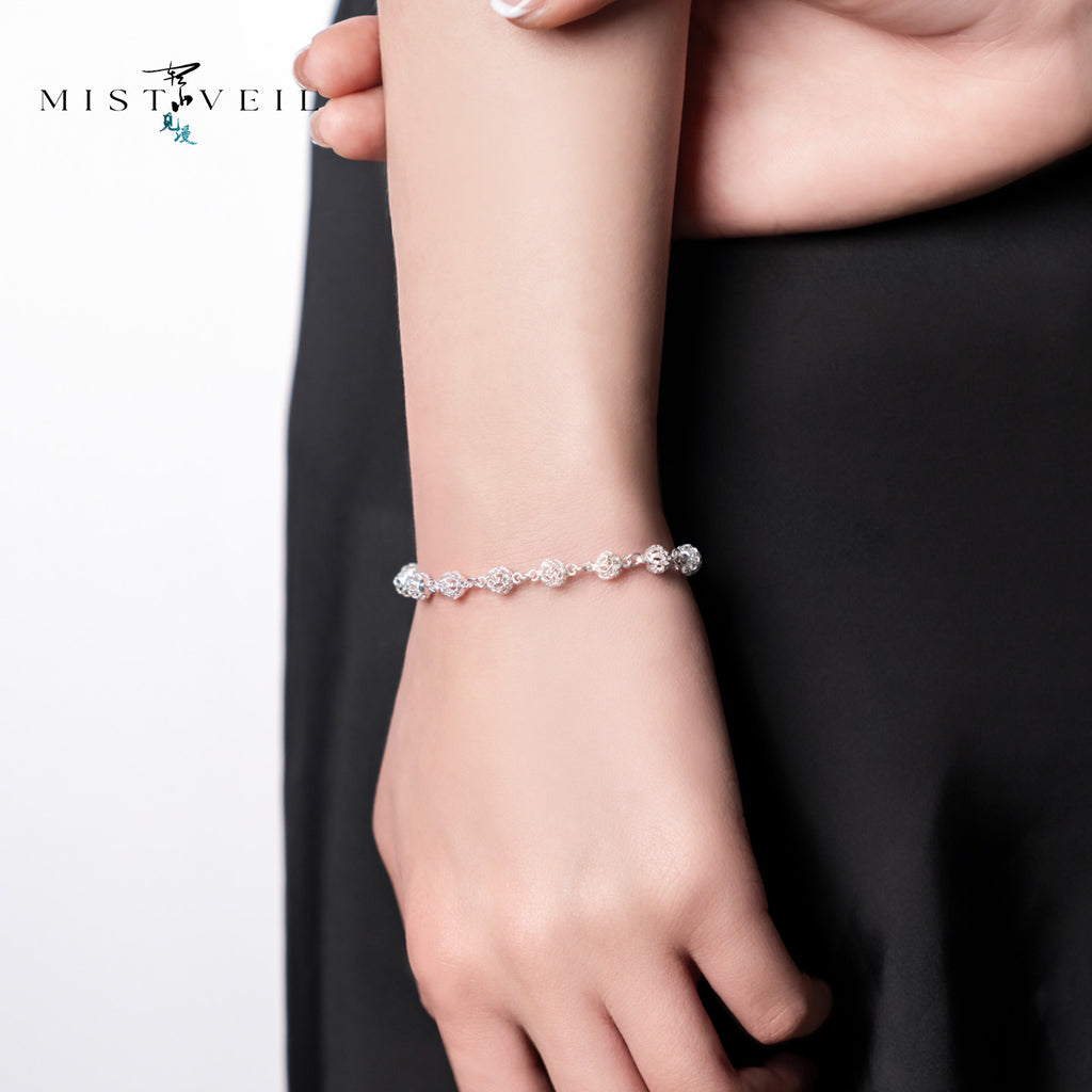 Mistveil Filigree‑Wish‑Ball Silver Poetic Bracelet