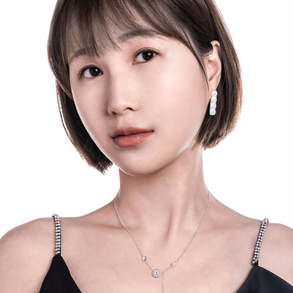 Mistveil Pine-Blossom Silver Auspicious Stud Earrings