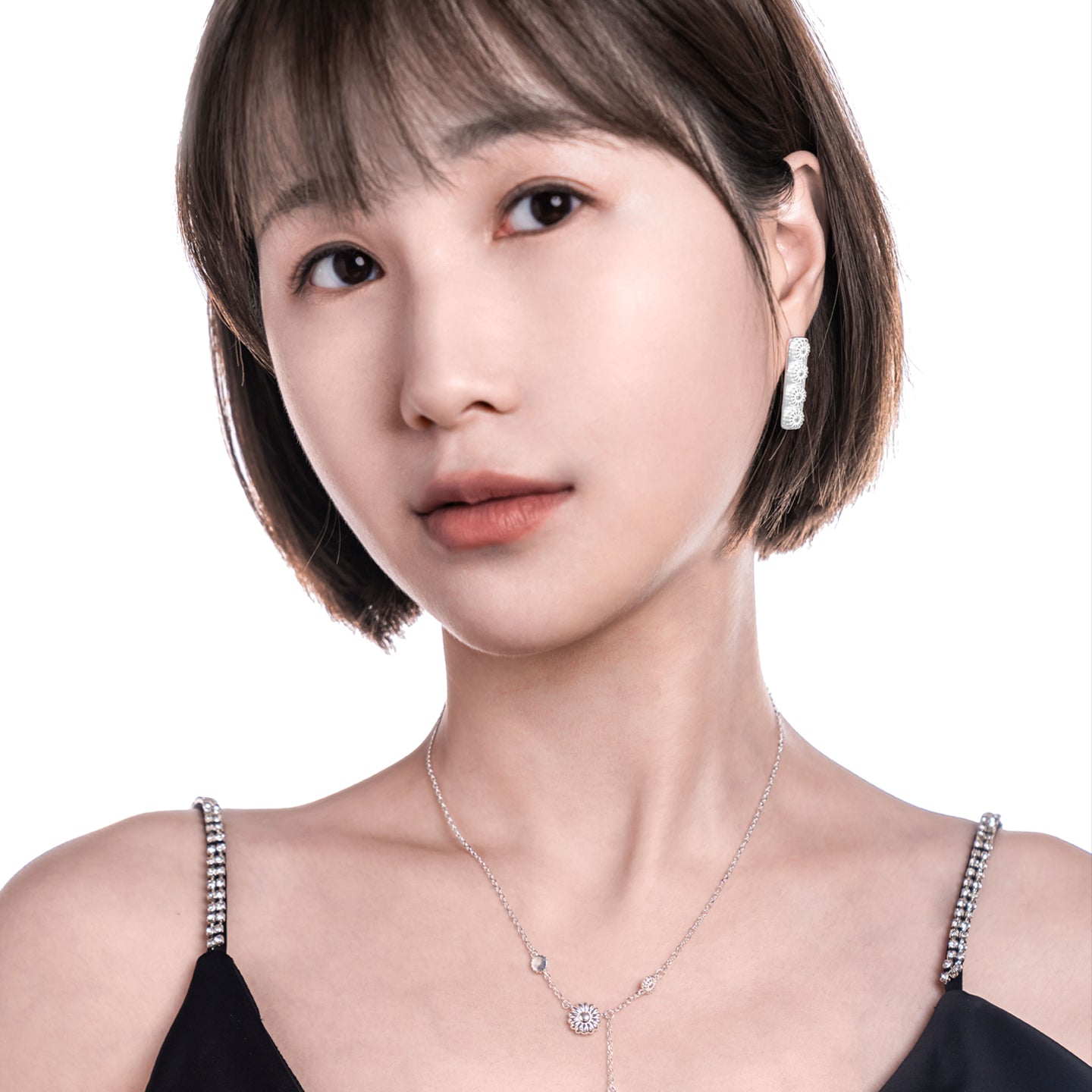 Mistveil Pine-Blossom Silver Auspicious Stud Earrings