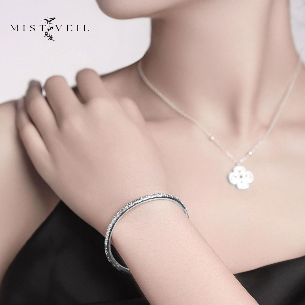 Mistveil Galaxy-Textured Silver Celestial Bangle