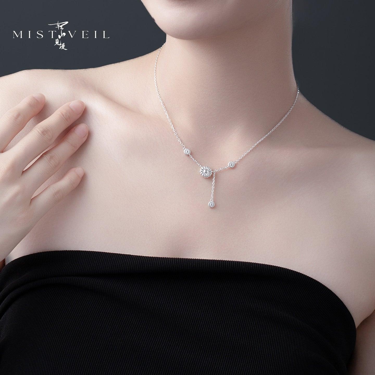 Mistveil Blessing‑at‑Hand Silver Auspicious Necklace