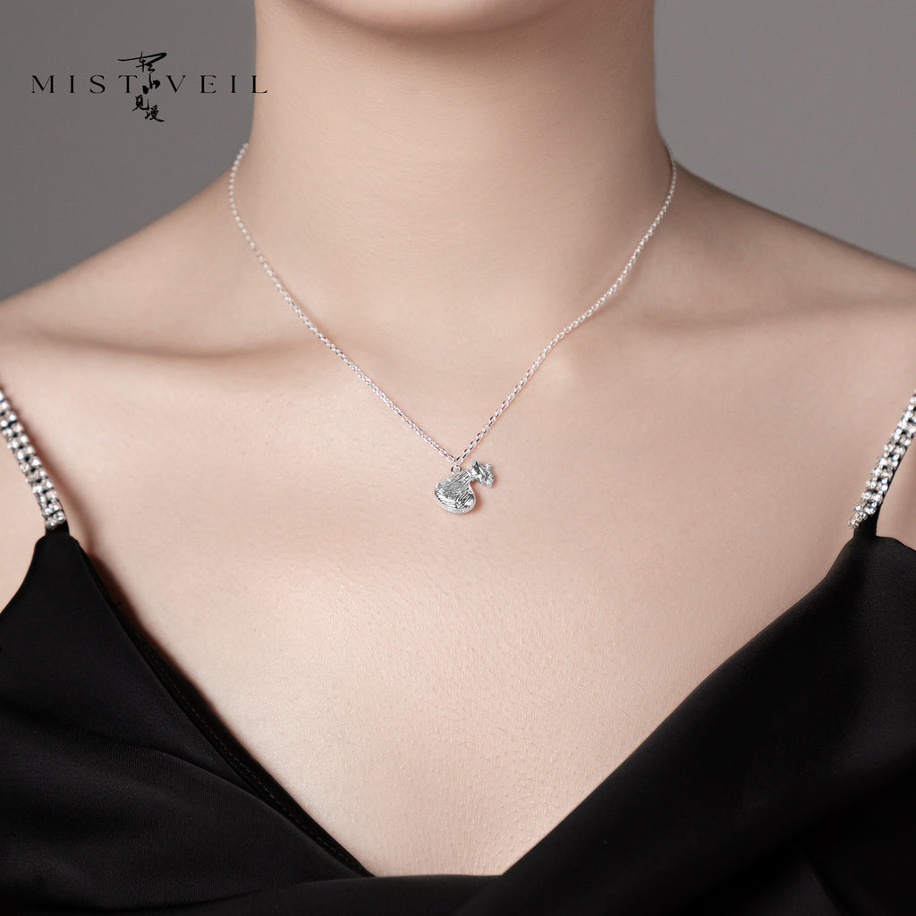 Mistveil Fortune‑Pouch Silver Auspicious Necklace