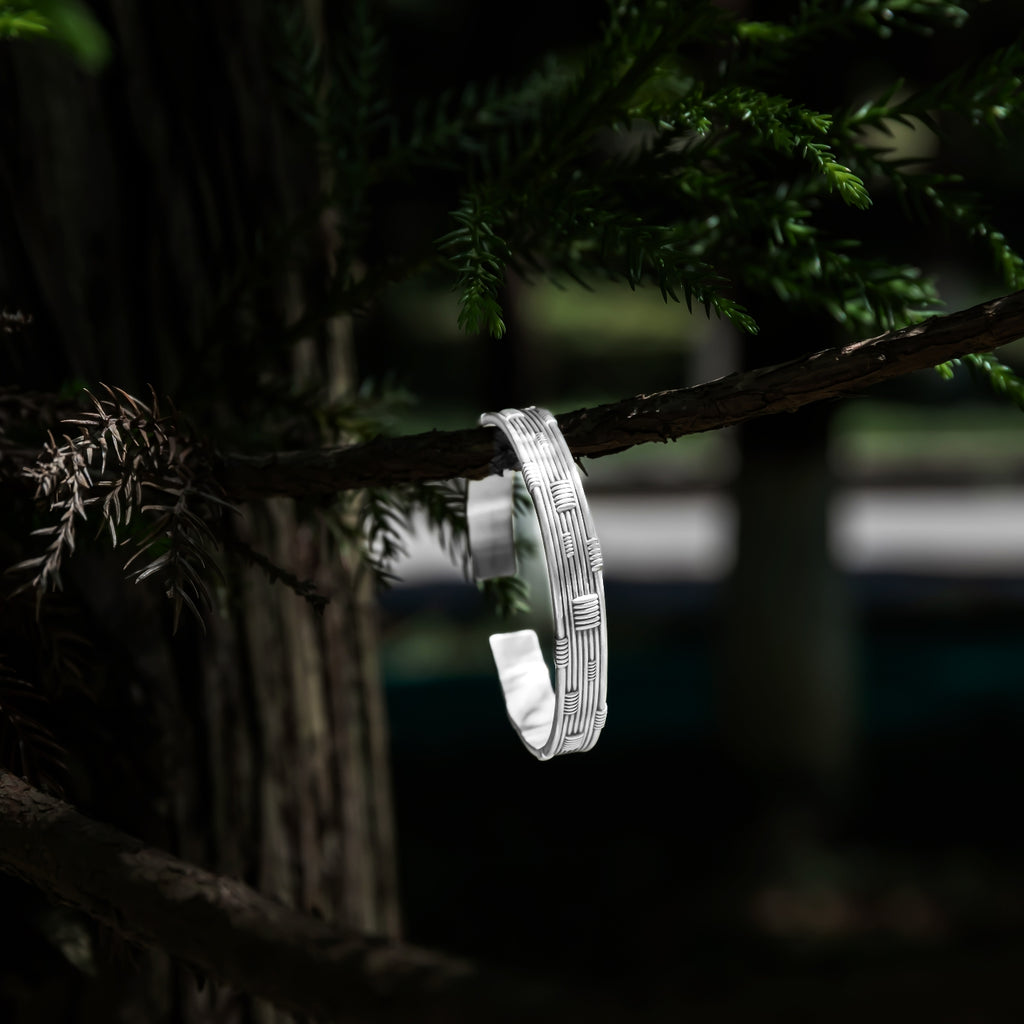 Mistveil Mountain‑Deity Silver Protective Bangle