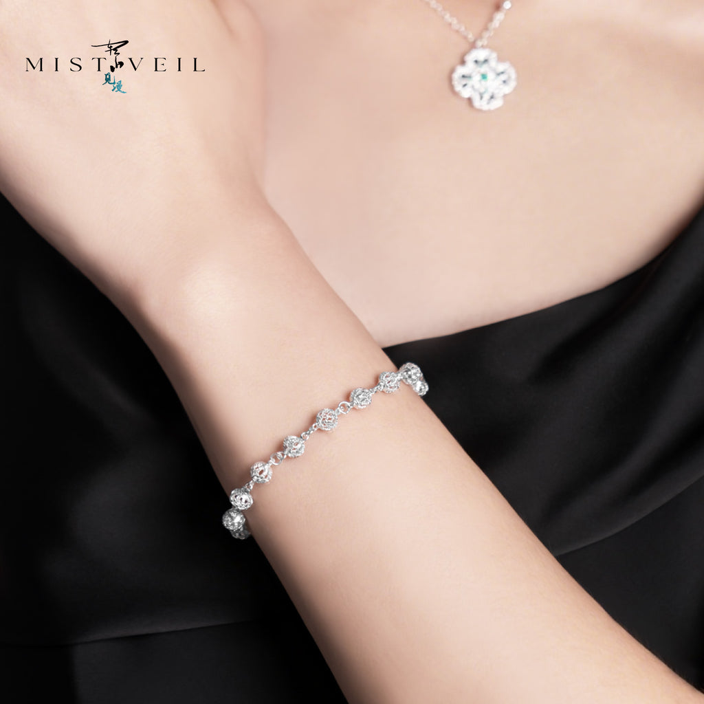 Mistveil Filigree‑Wish‑Ball Silver Poetic Bracelet