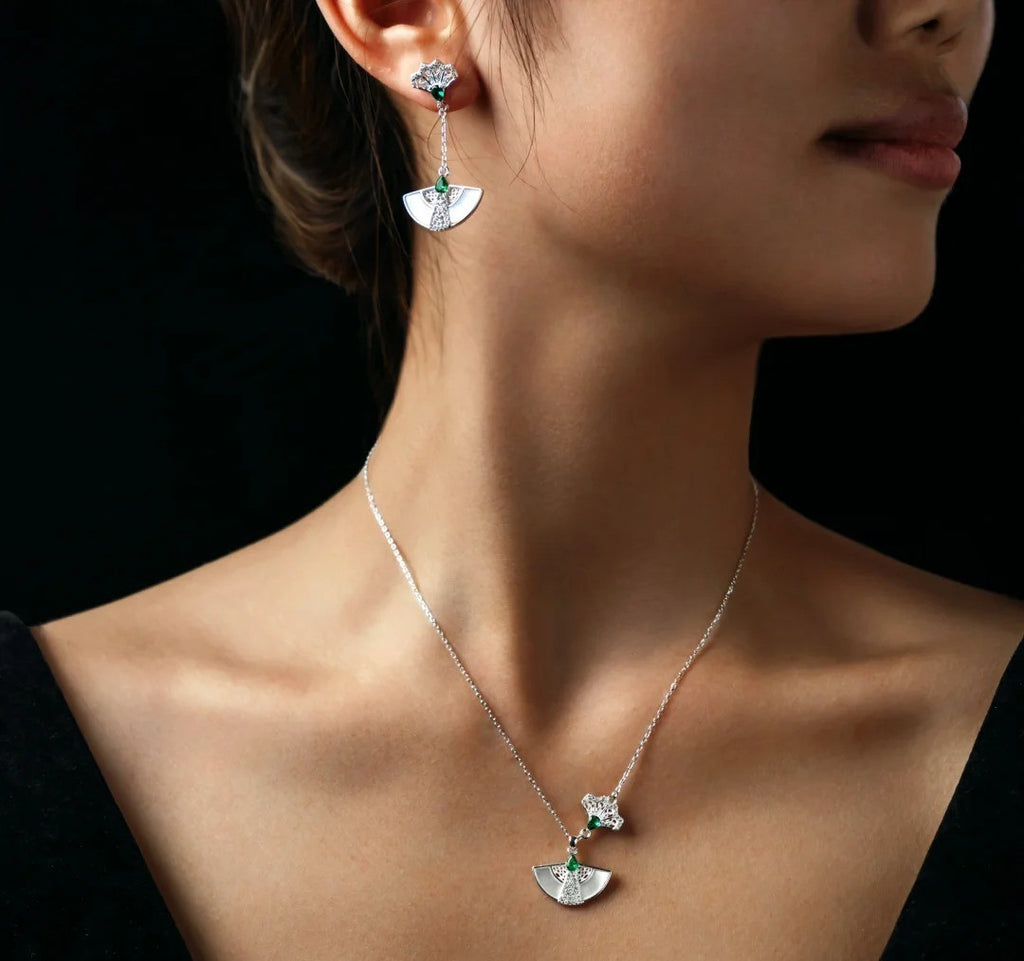 Mistveil Imperial-Fan Silver Cultural Earrings