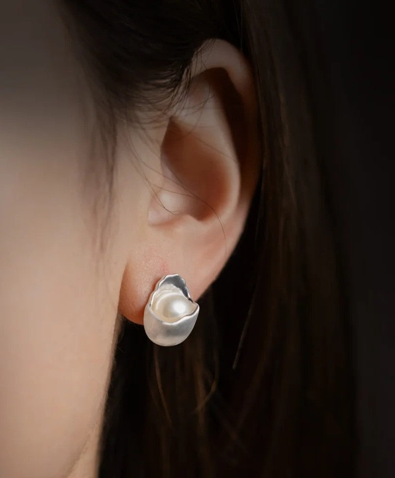 Mistveil Butterfly Pearl Heart Silver Cultural Earrings