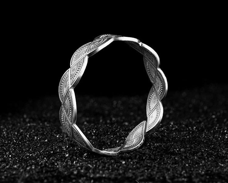 Mistveil Wave-Flow Miao Pattern Silver Guardian Bangle