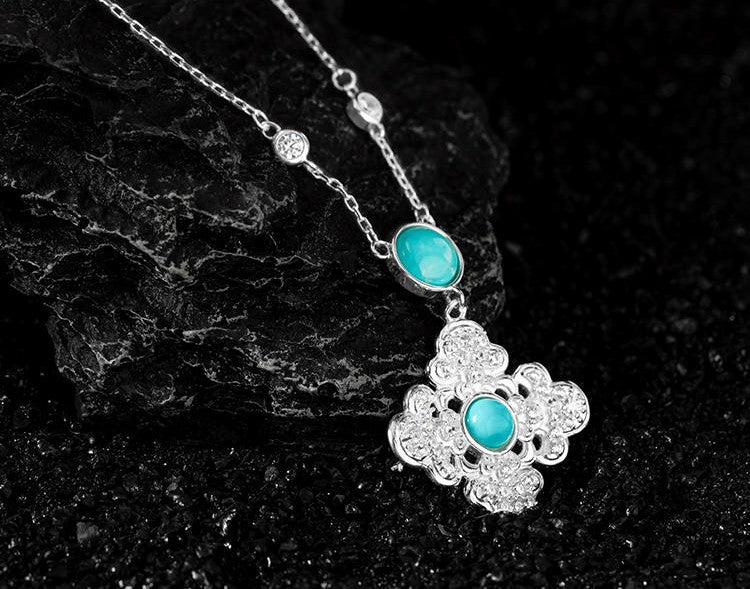 Mistveil Turquoise Floral Silver Elegant Jewelry Set