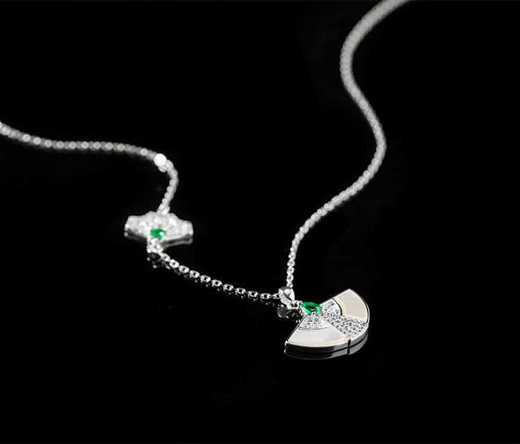 Mistveil Fan-Inspired Imperial Silver & Zircon Cultural Necklace