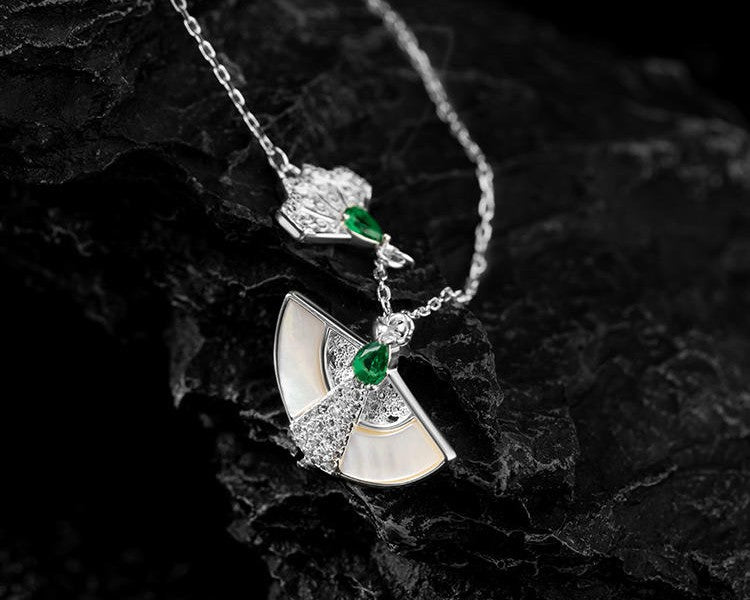 Mistveil Fan-Inspired Imperial Silver & Zircon Cultural Necklace