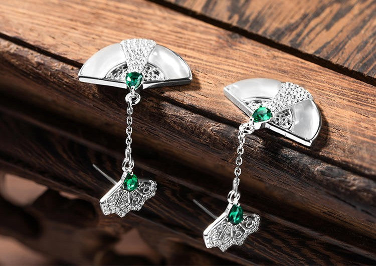 Mistveil Imperial-Fan Silver Cultural Earrings
