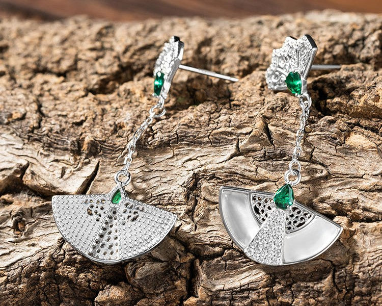 Mistveil Imperial-Fan Silver Cultural Earrings