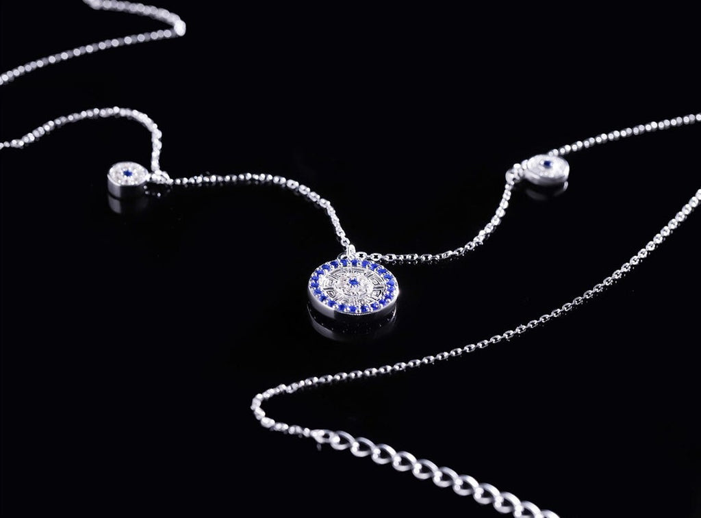 Mistveil Drum-Motif Glazed Silver Auspicious Necklace