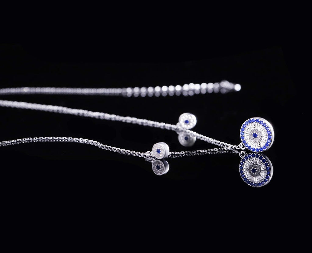 Mistveil Drum-Motif Glazed Silver Auspicious Necklace