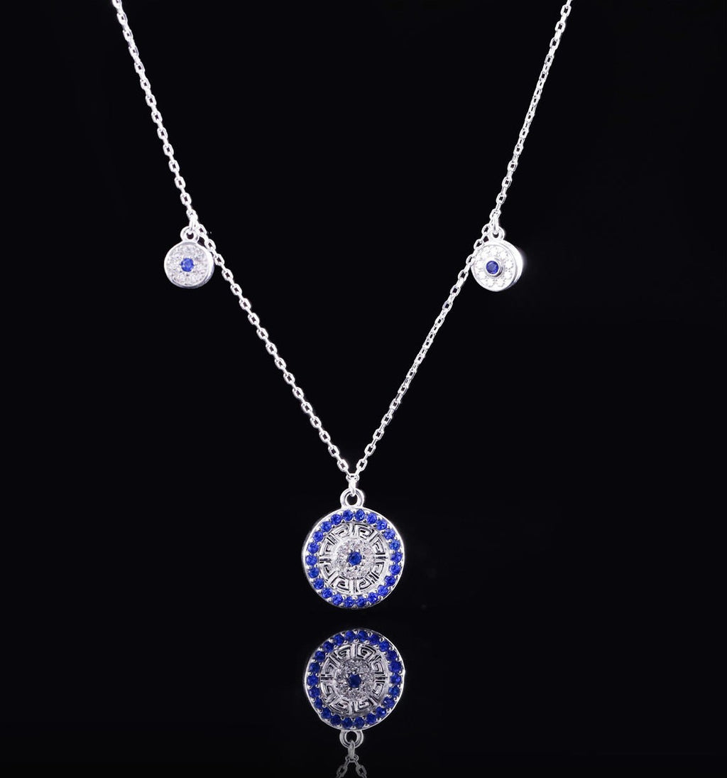 Mistveil Drum-Motif Glazed Silver Auspicious Necklace