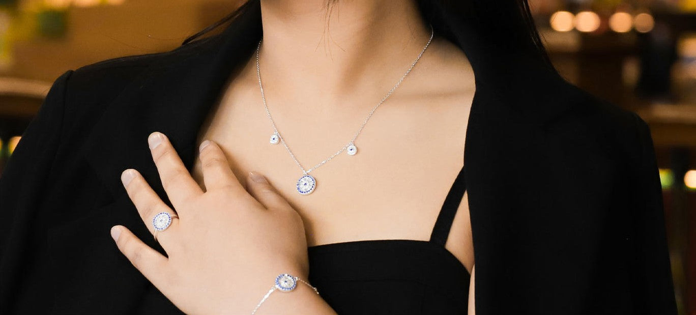 Mistveil Drum-Motif Glazed Silver Auspicious Necklace