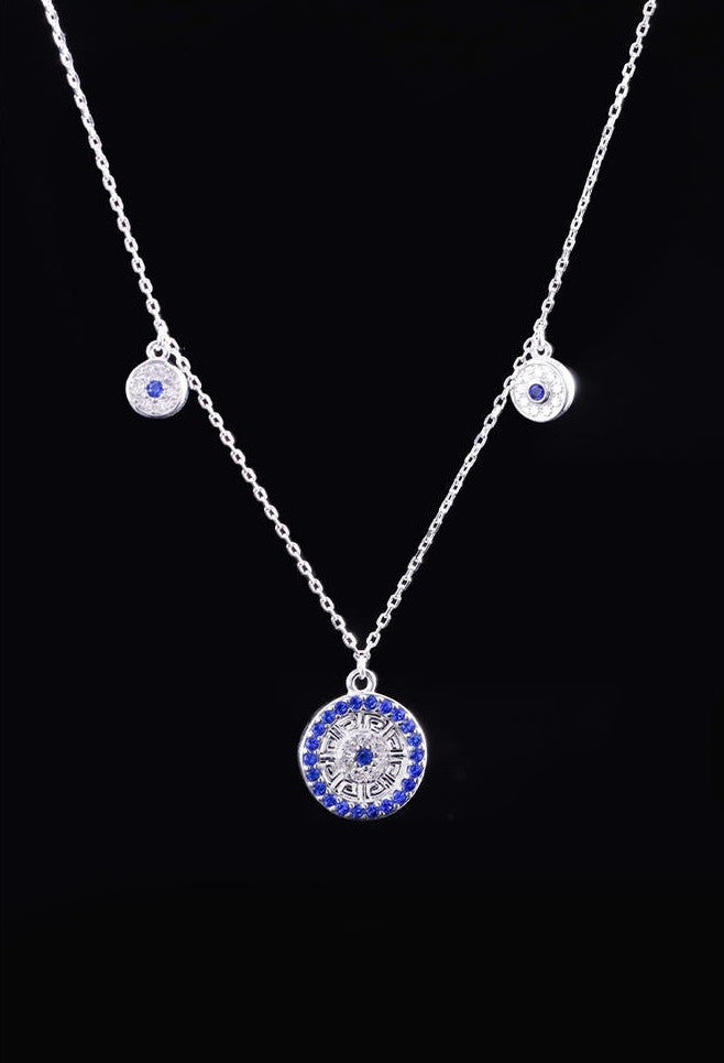 Mistveil Drum-Motif Glazed Silver Auspicious Necklace