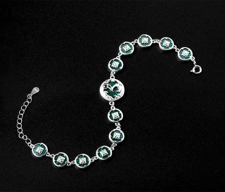 Mistveil Phoenix-Inspired Malachite Silver Protective Bracelet