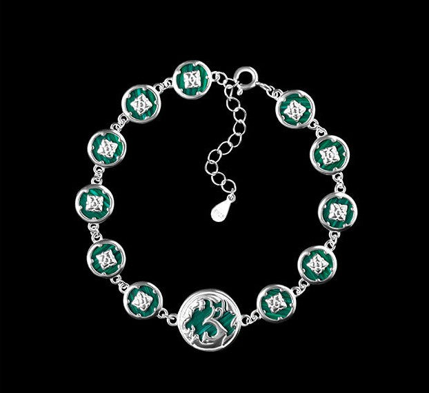 Mistveil Phoenix-Inspired Malachite Silver Protective Bracelet