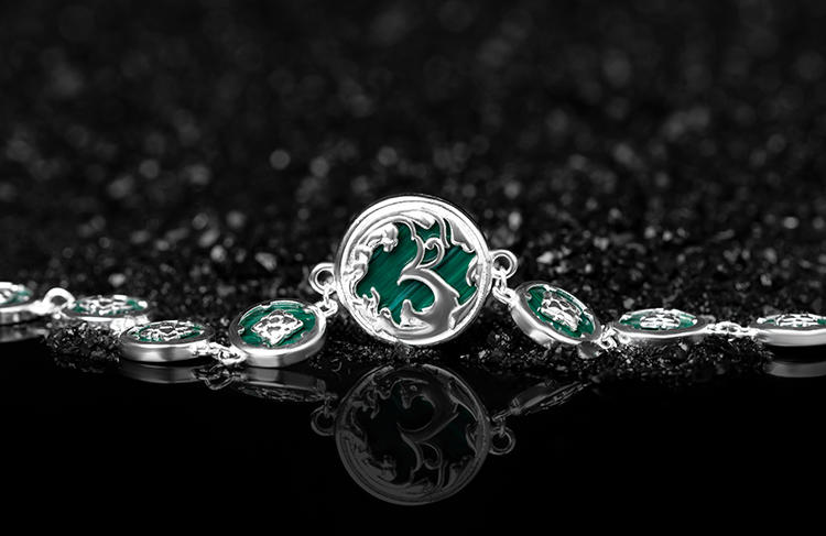 Mistveil Phoenix-Inspired Malachite Silver Protective Bracelet