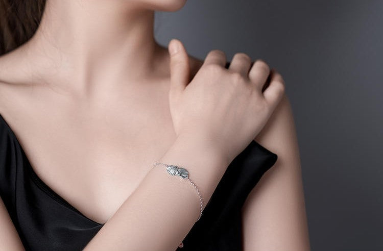 Mistveil Snow-Fan Pleated-Skirt Silver Serene Bracelet