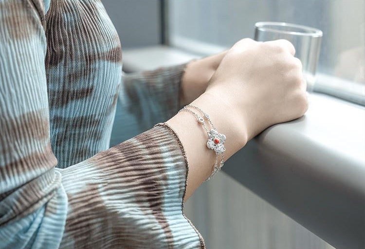 Mistveil Ruyi-Lattice Silver Protective Bracelet