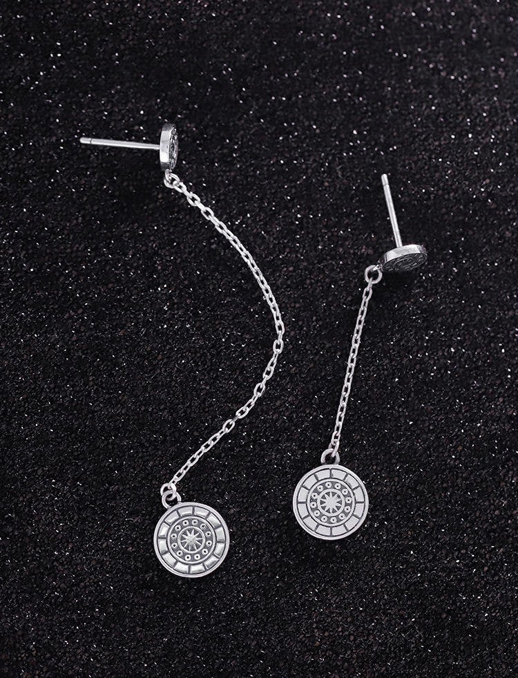 Mistveil Sun-Drum Silver Protective Earrings
