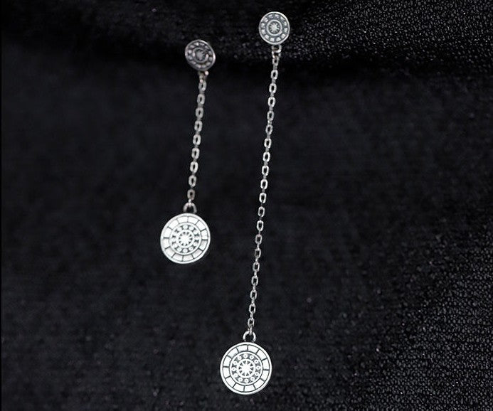 Mistveil Sun-Drum Silver Protective Earrings