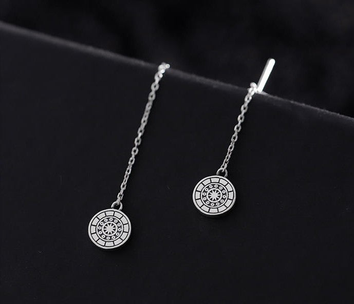 Mistveil Sun-Drum Silver Protective Earrings