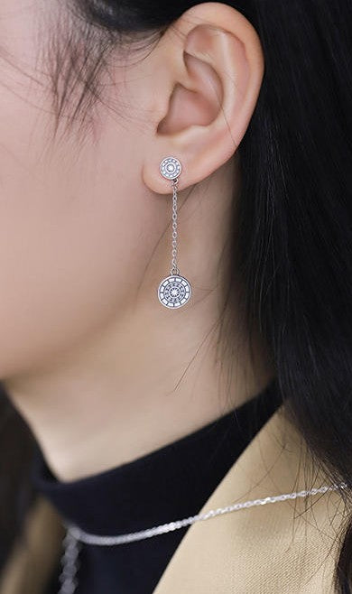 Mistveil Sun-Drum Silver Protective Earrings