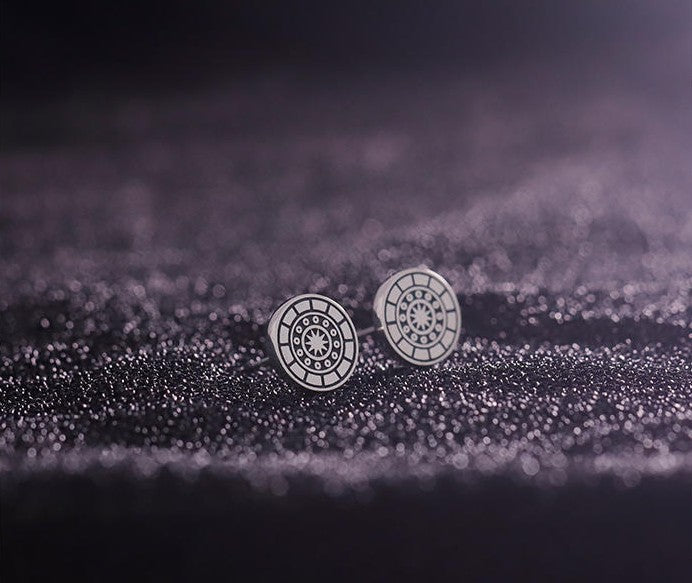 Mistveil Sun-Drum Silver Protective Stud Earrings