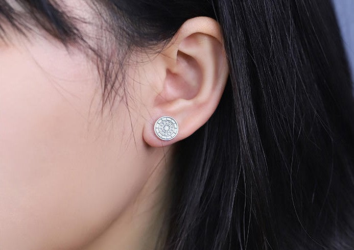 Mistveil Sun-Drum Silver Protective Stud Earrings