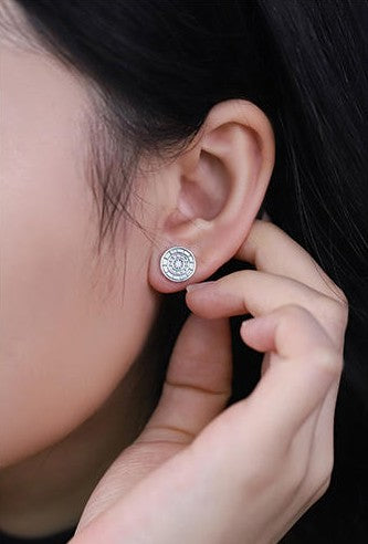 Mistveil Sun-Drum Silver Protective Stud Earrings