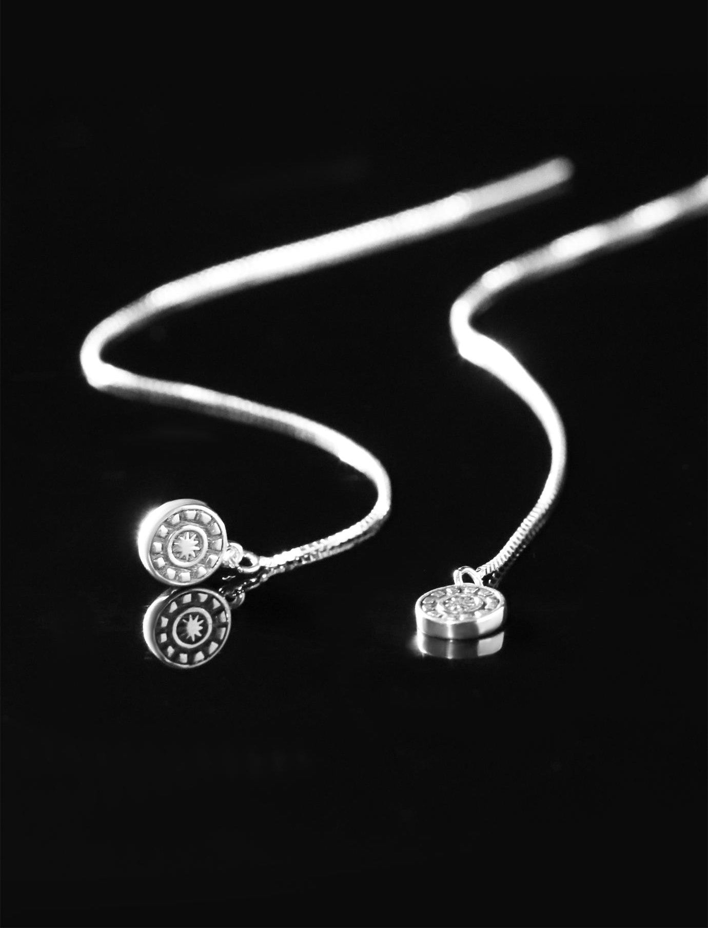 Mistveil Sun-Drum Silver Protective Threader Earrings