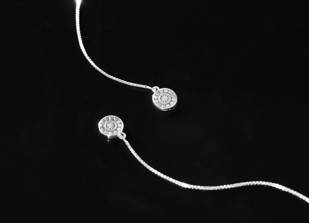 Mistveil Sun-Drum Silver Protective Threader Earrings